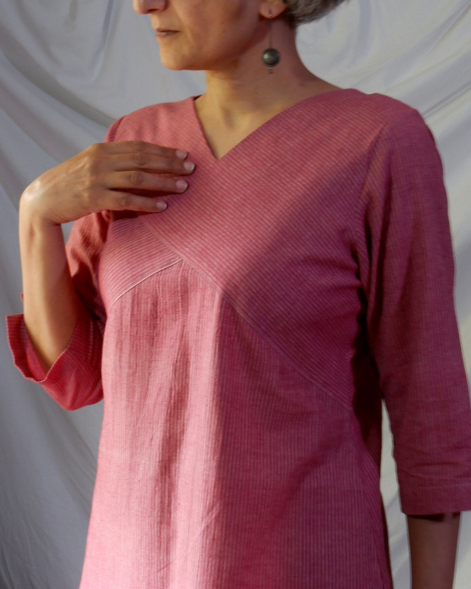 Women's kurti W87-39: Canto - Brick red stripes - Cotton