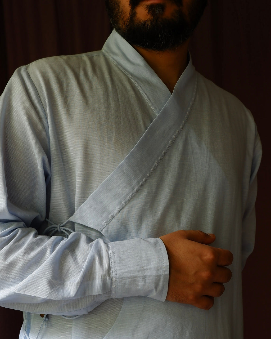 Men's kurta set | M87-39: Angarkha 3.0 - Arctic - Cotton Linen blend