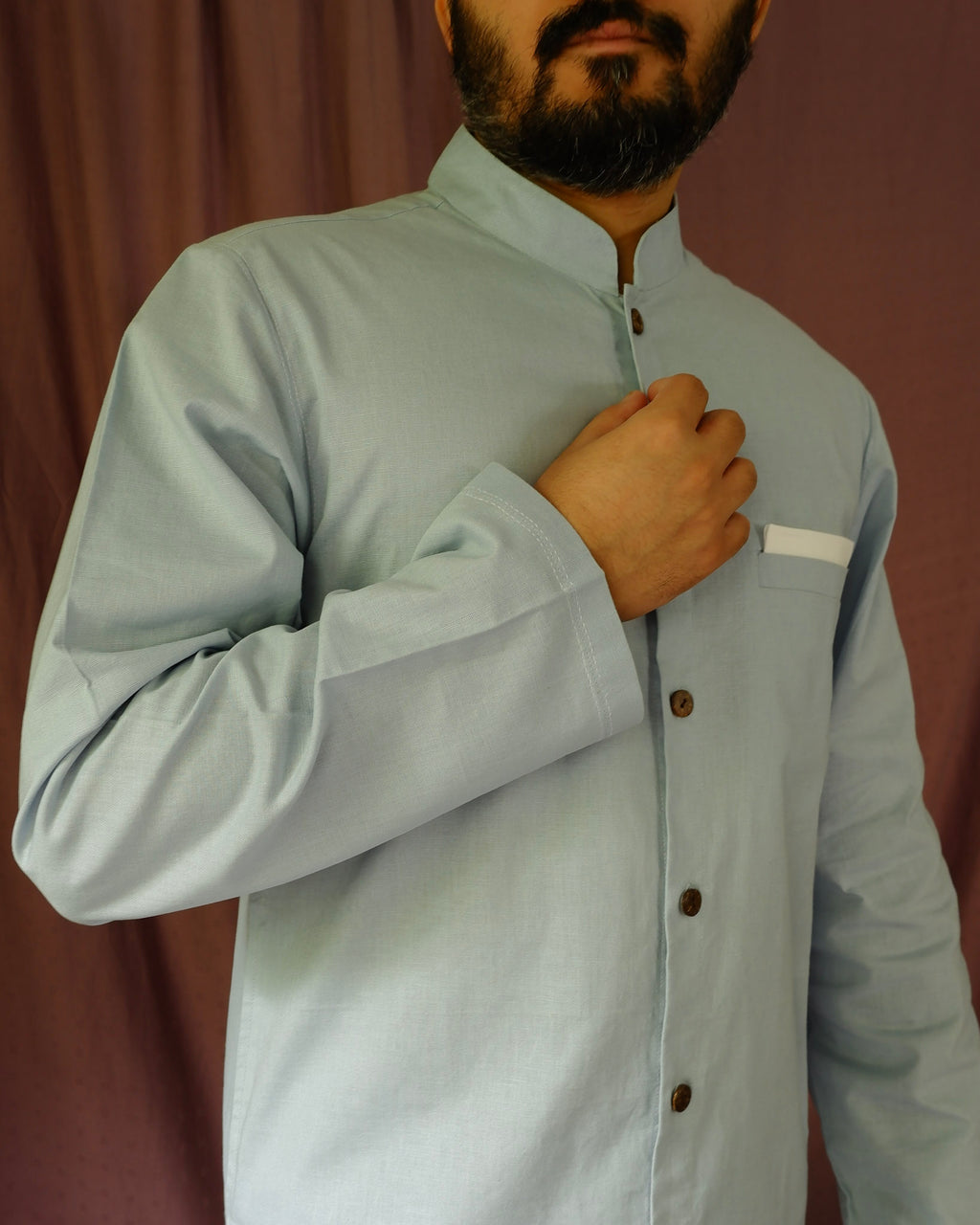 Men's kurta set | M87-38: Duple 2.0 - Sapphire - Cotton Linen blend