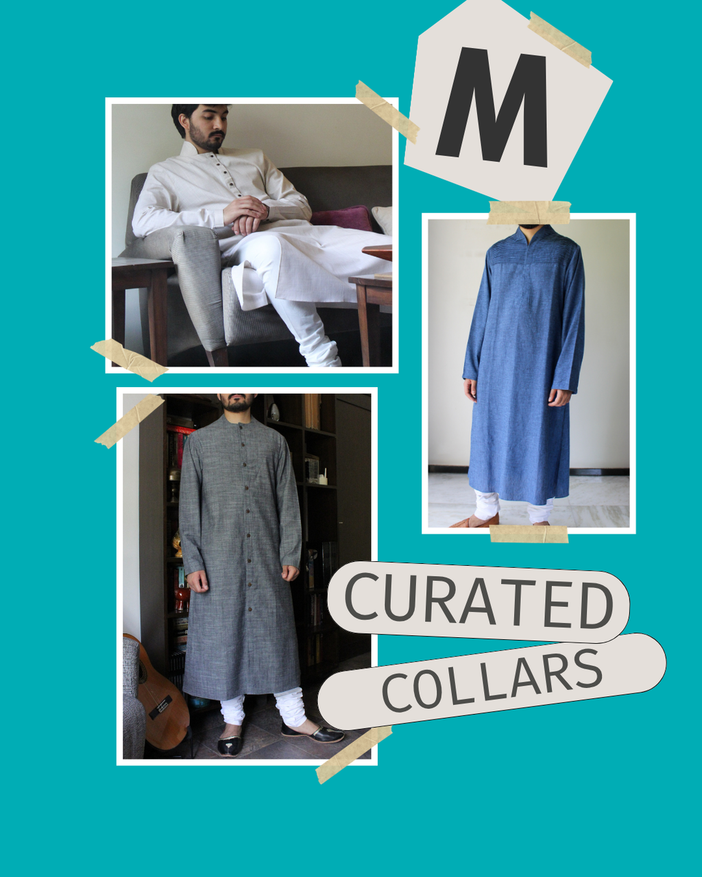 Men's kurta sets | Curated Collars bundle - Natural fibre fabrics - M