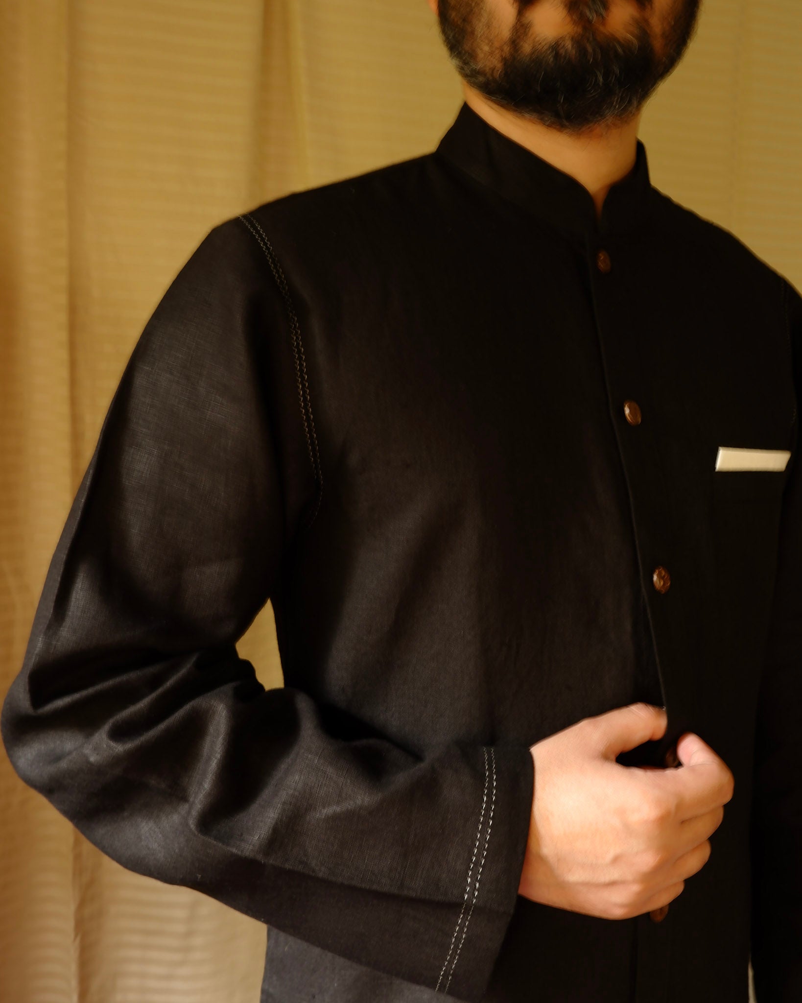 Men's kurta salwar | M87-38: Duple 2.0 - Black - Linen