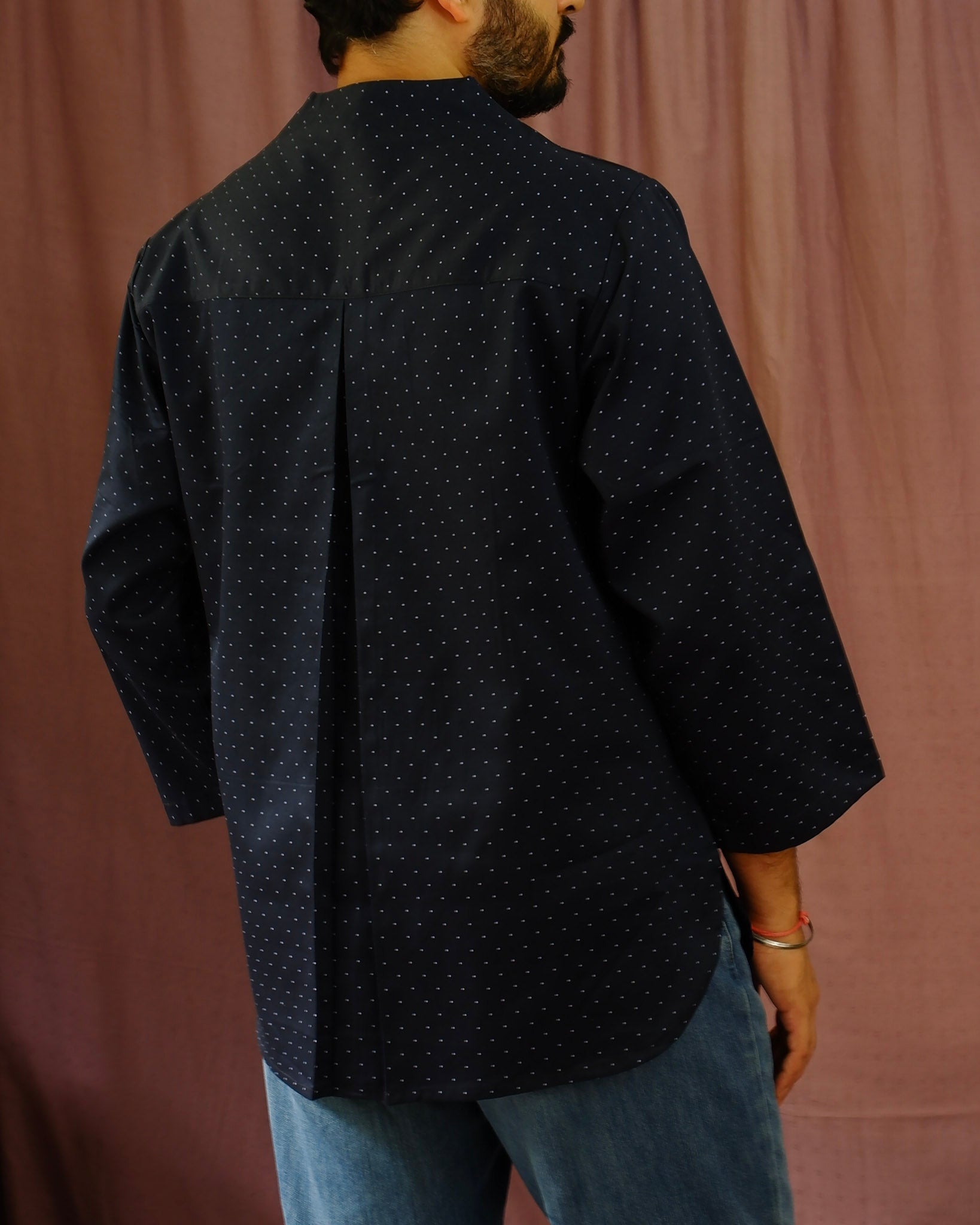 Men's short kurta | M87-37: Da Capo - Navy - Cotton