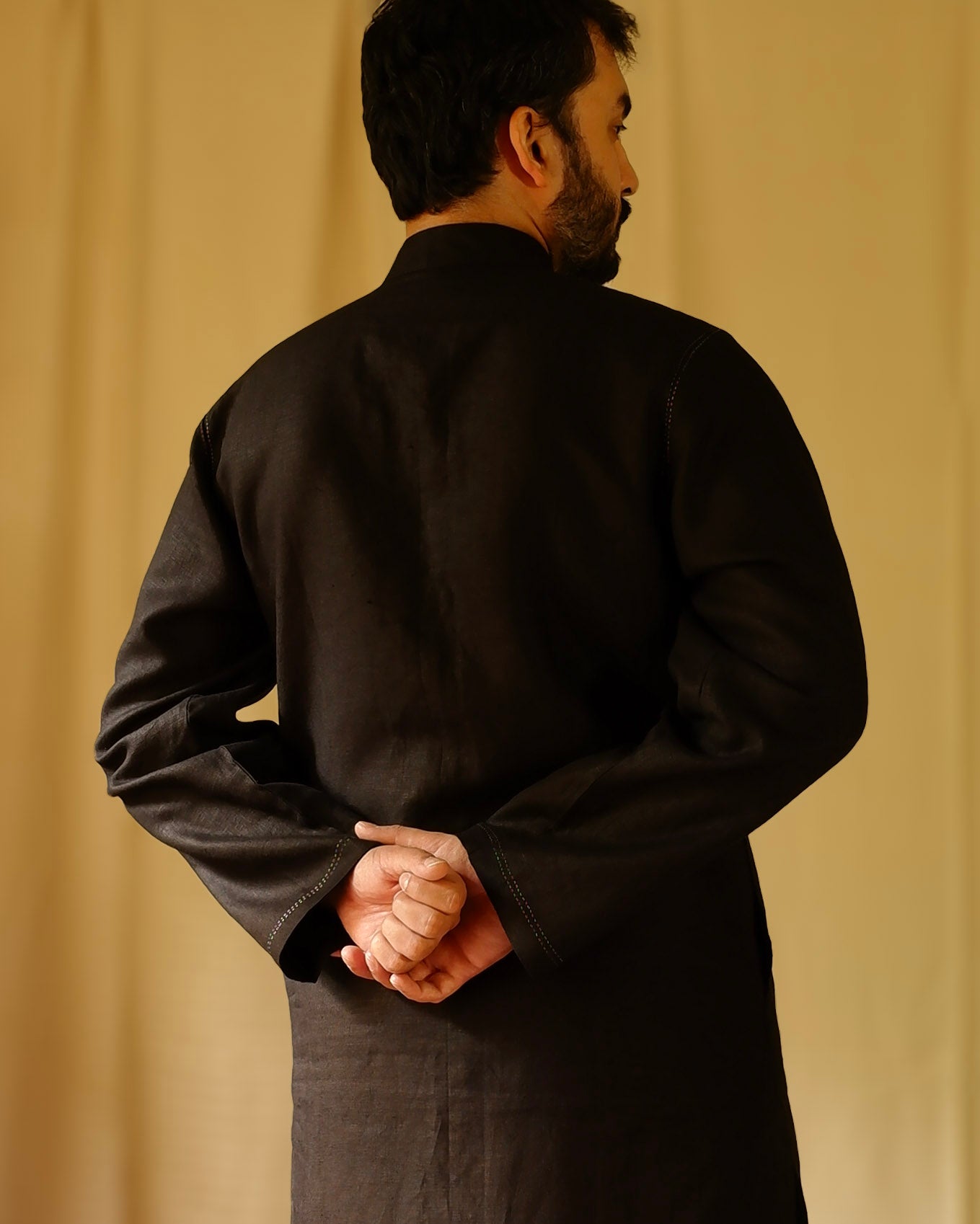 Men's kurta salwar | M87-38: Duple 2.0 - Black - Linen