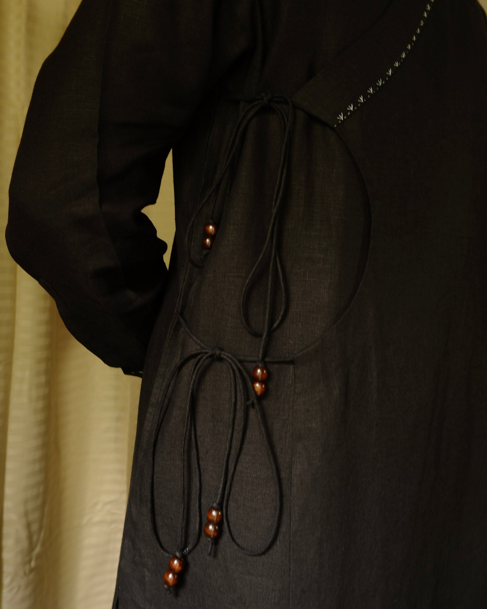 Men's kurta set | M87-39: Angarkha 3.0 - Black - Linen