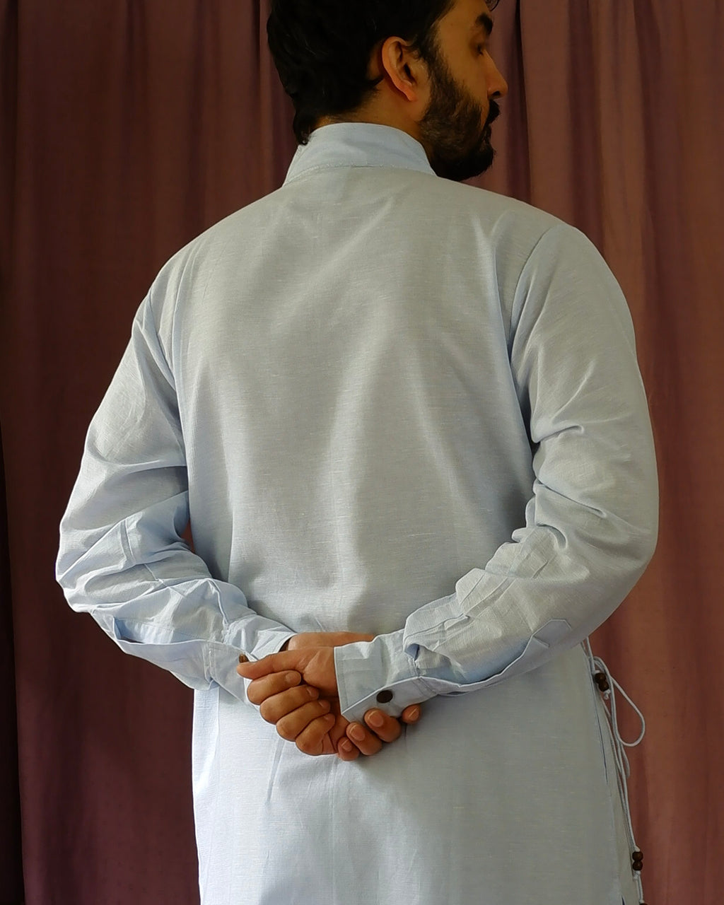 Men's kurta set | M87-39: Angarkha 3.0 - Arctic - Cotton Linen blend