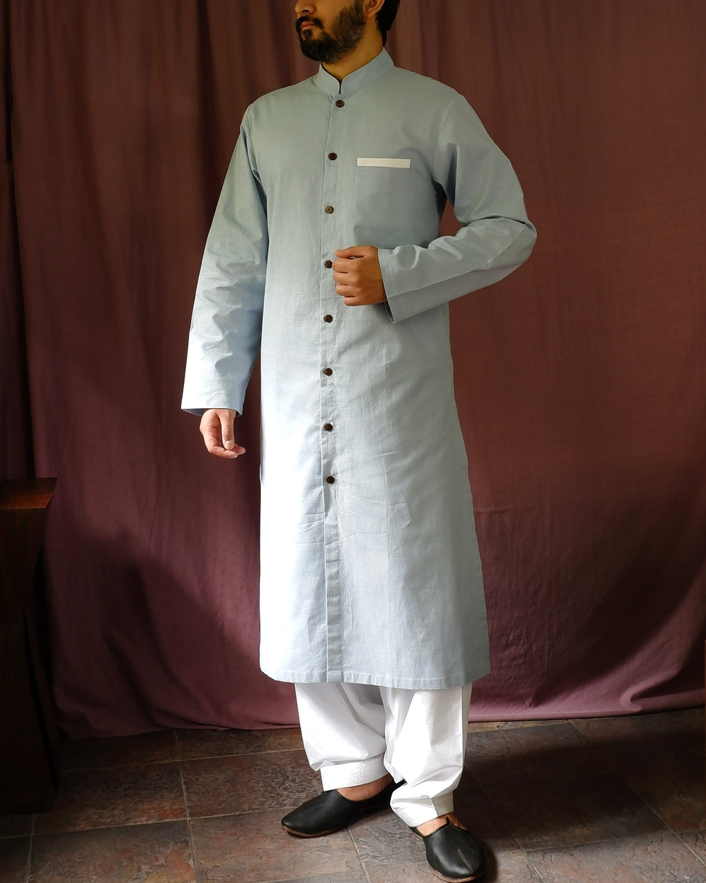 Men's kurta set | M87-38: Duple 2.0 - Sapphire - Cotton Linen blend