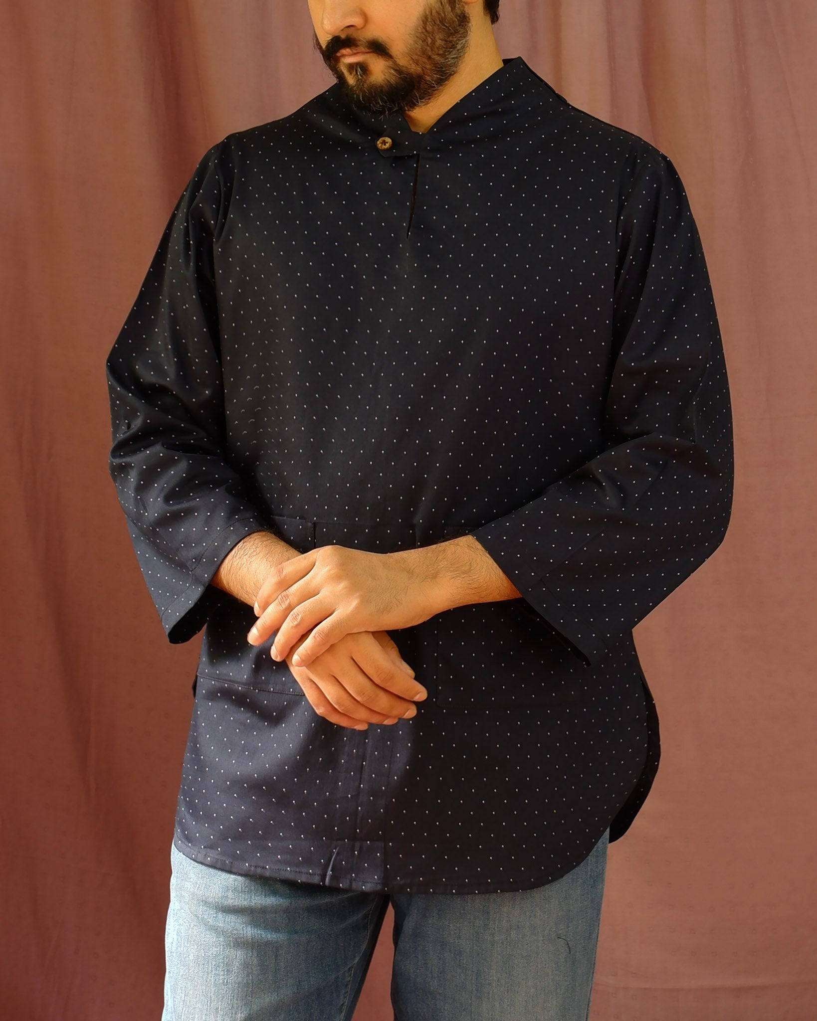 Men's short kurta | M87-37: Da Capo - Navy - Cotton