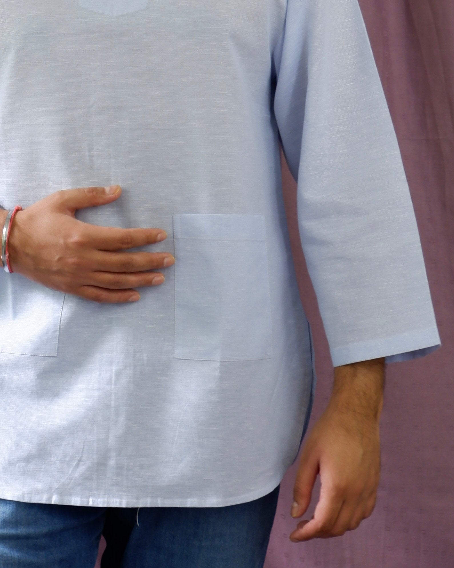 Men's short kurta | M87-37: Da Capo - Artic - Cotton Linen blend