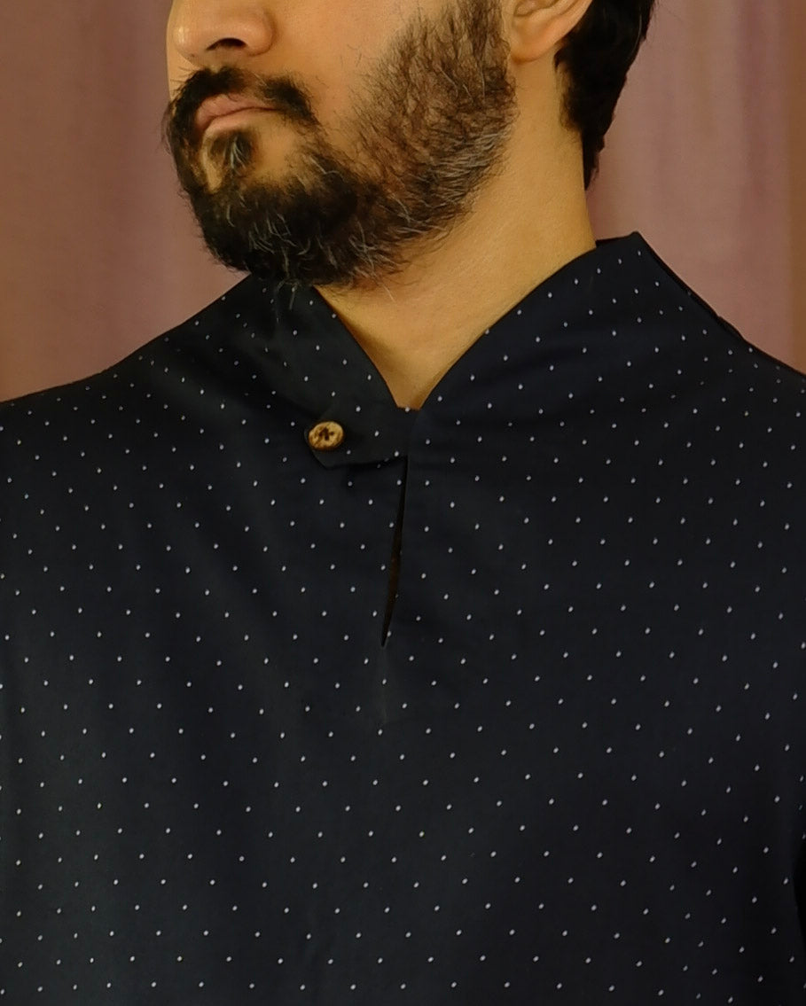 Men's short kurta | M87-37: Da Capo - Navy - Cotton