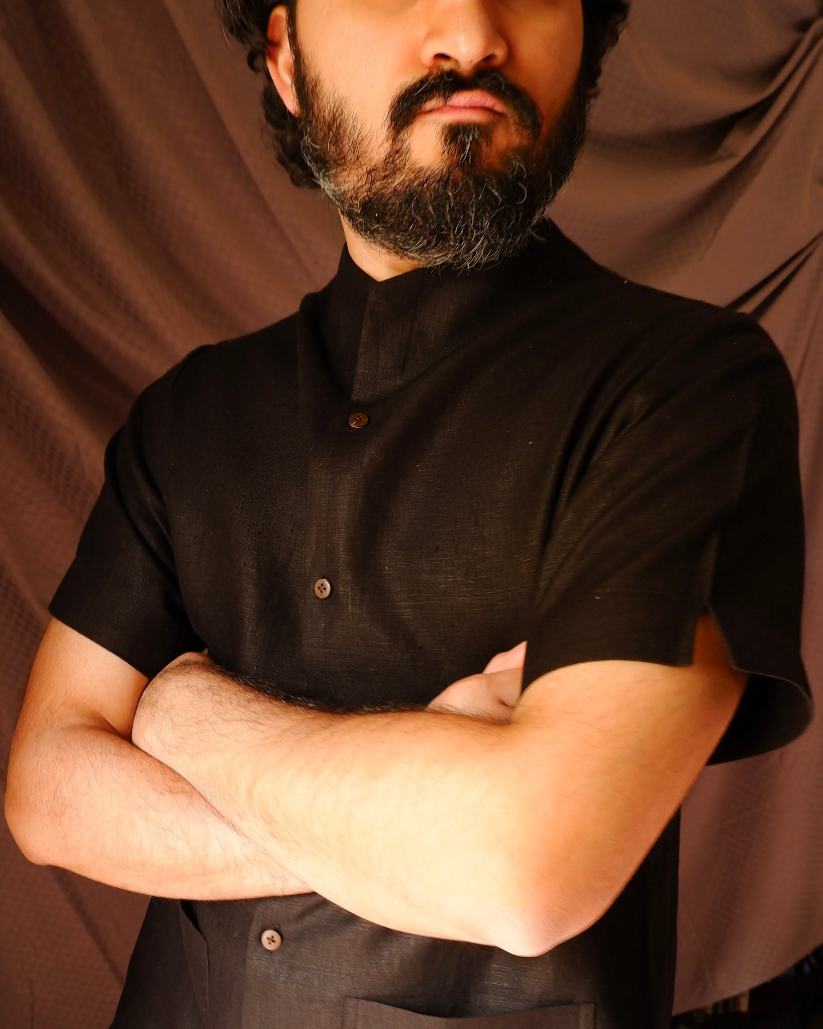 Men's shirt | M87-29: Volante - Black - 100% Linen