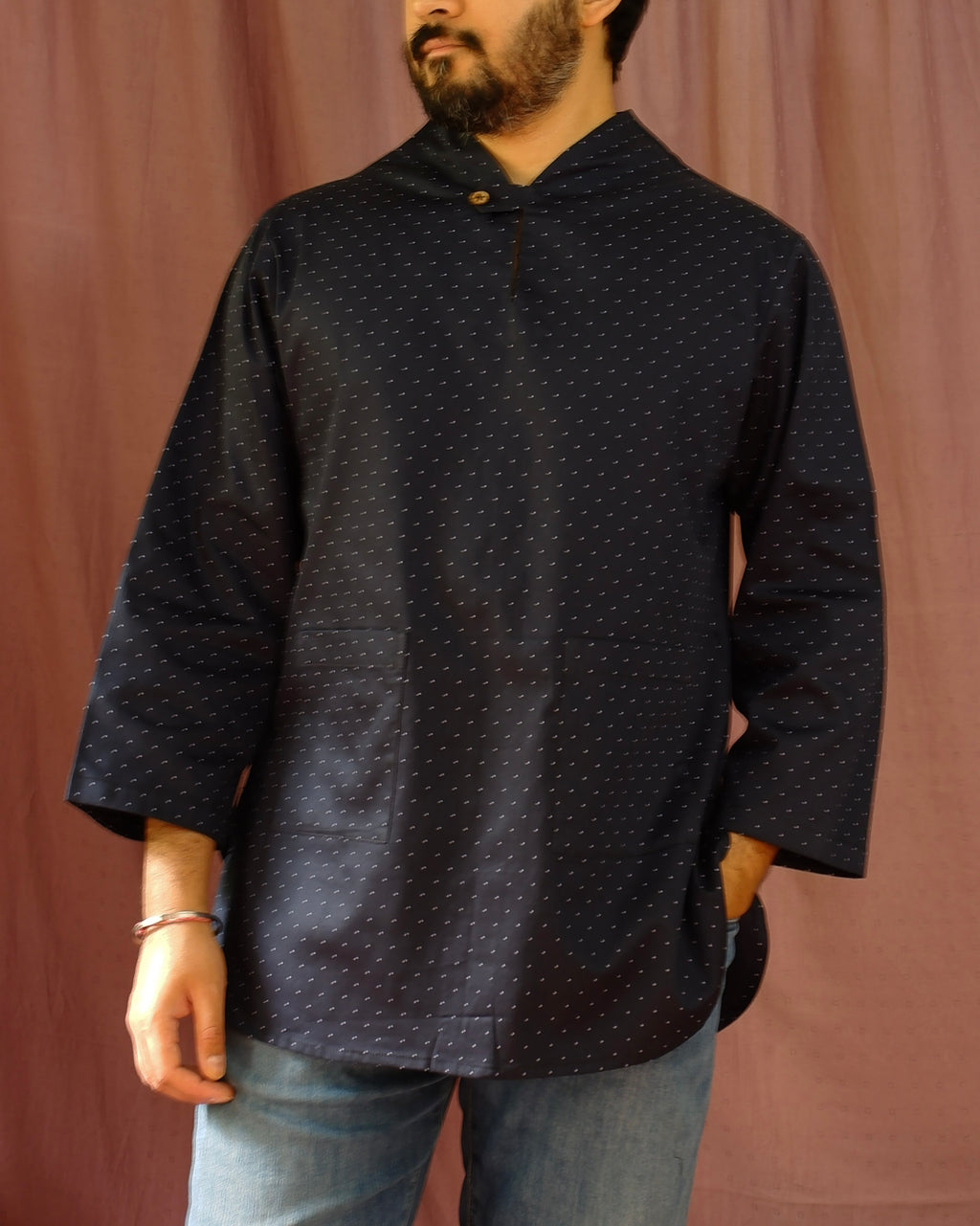 Men's short kurta | M87-37: Da Capo - Navy - Cotton