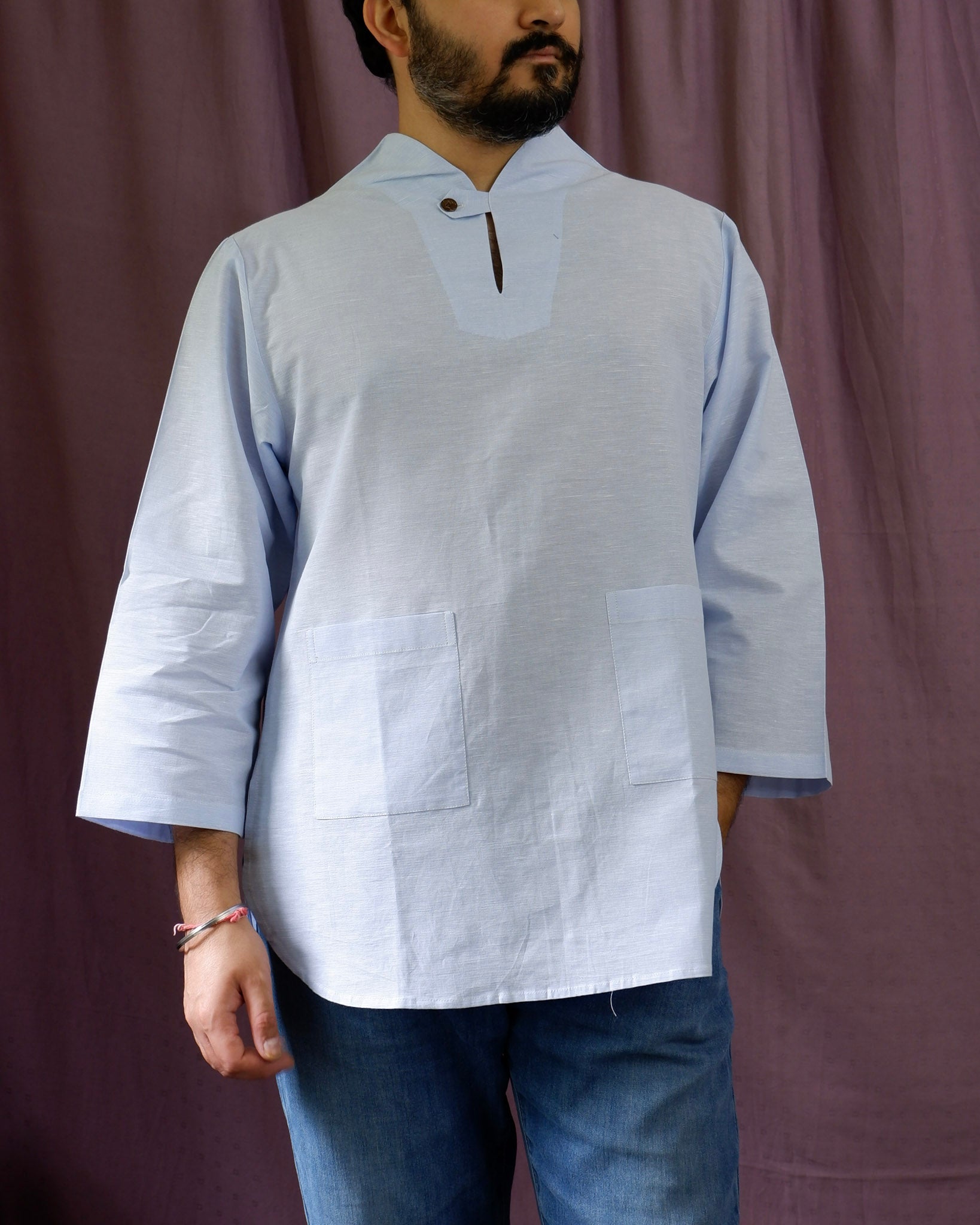 Men's short kurta | M87-37: Da Capo - Artic - Cotton Linen blend
