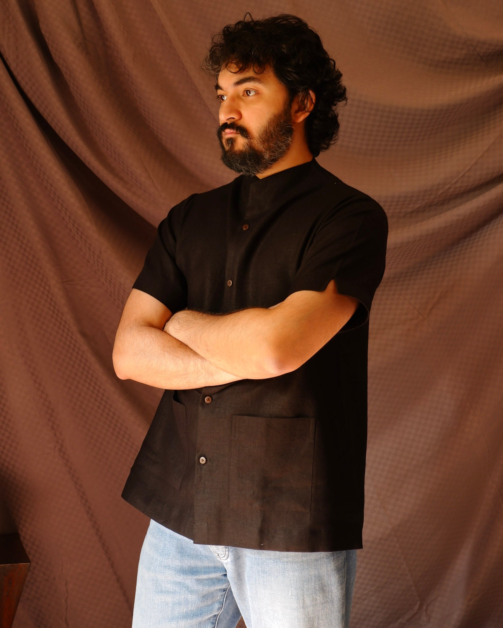 Men's shirt | M87-29: Volante - Black - 100% Linen