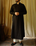 Men's kurta set | M87-39: Angarkha 3.0 - Black - Linen