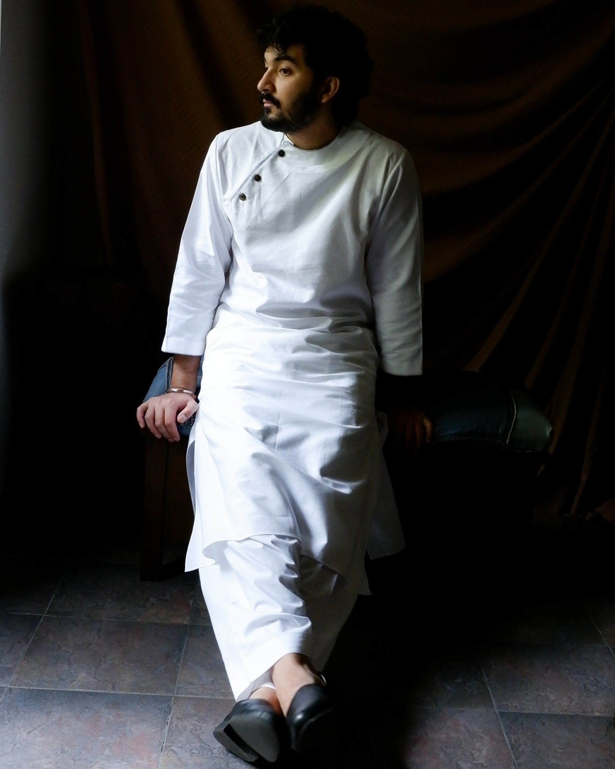 Men's kurta set M87-34: Clef - White - Cotton