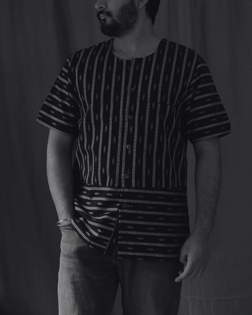 Men's shirt | M87-36: Baritone - Black/Cream - Cotton