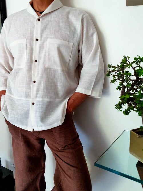 Men's shirt M87-17: Chorus - Cream - Cotton Linen blend - XL