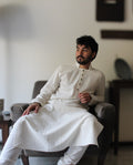 Men's kurta set M87-06: RH Collar - Cream - Cotton flax blend