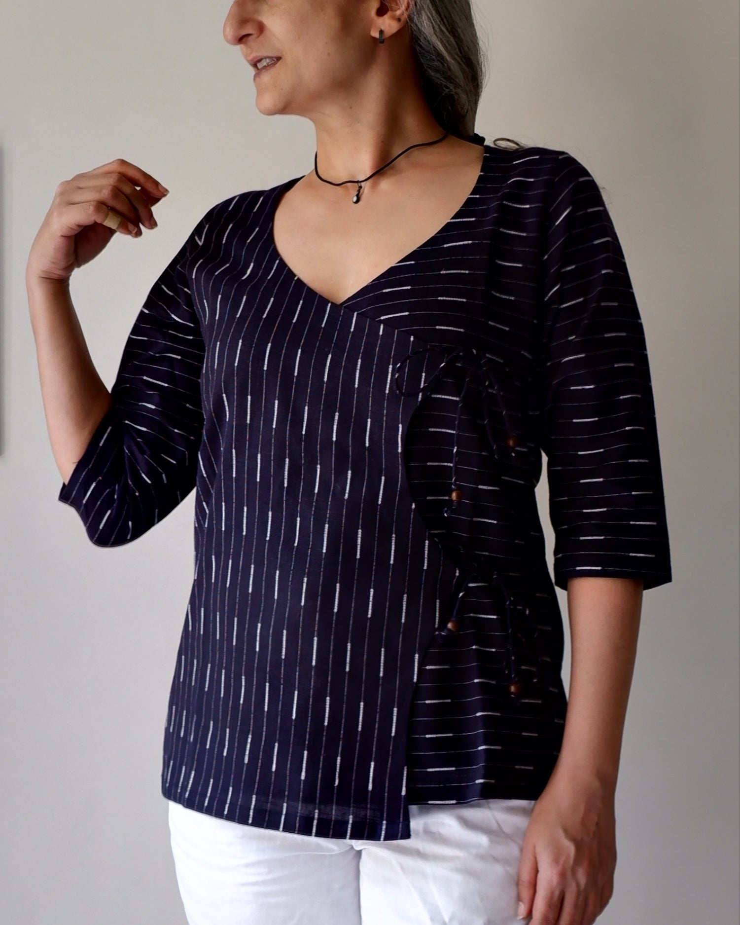 Women's kurti W87-06: Angarkha - Navy - Cotton