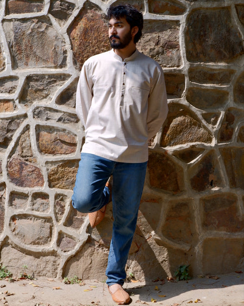 Men's short kurta M87-21: Raga - Beige - Cotton