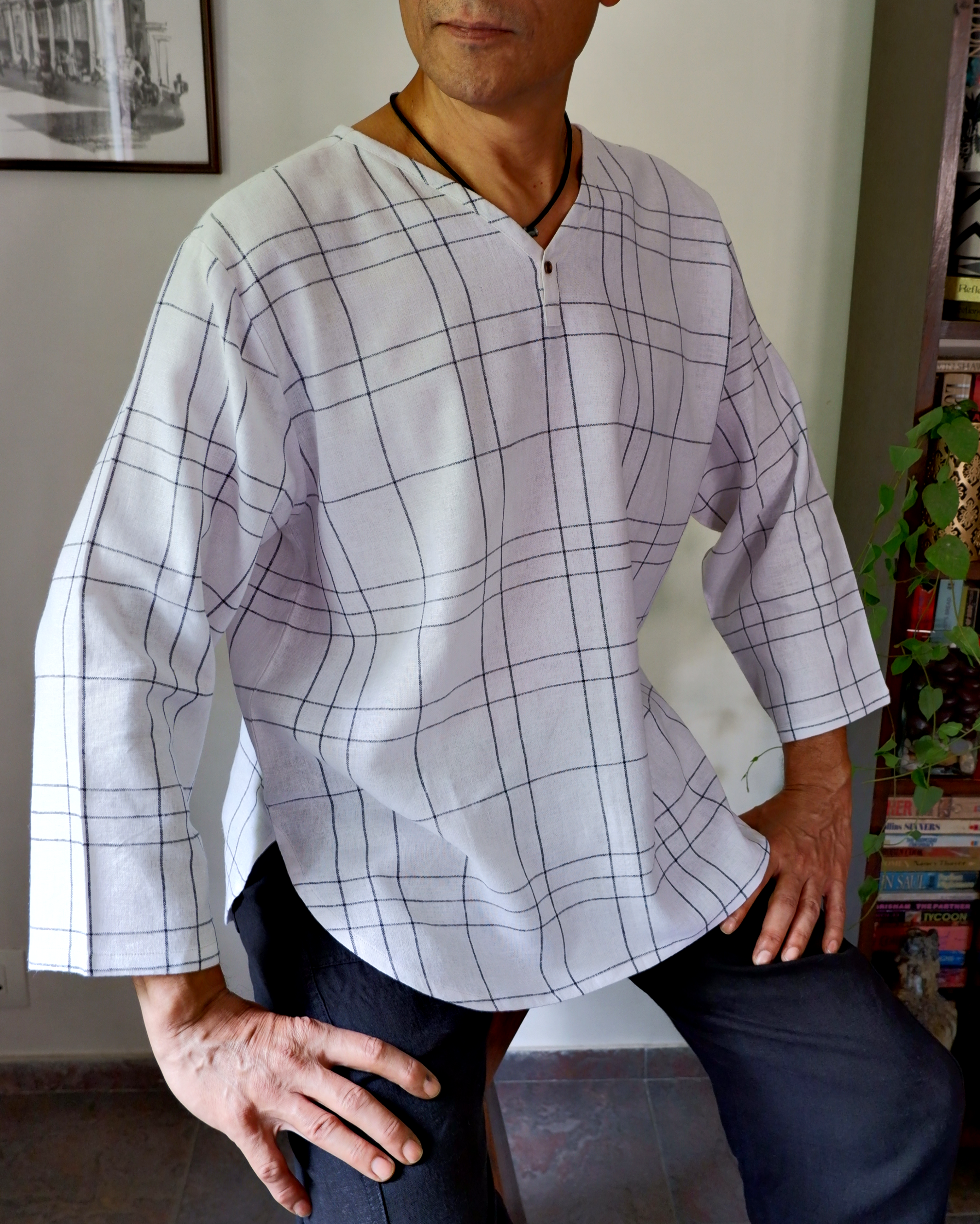 Men's short kurta M87-24: Cadence - Ivory - Cotton Linen blend