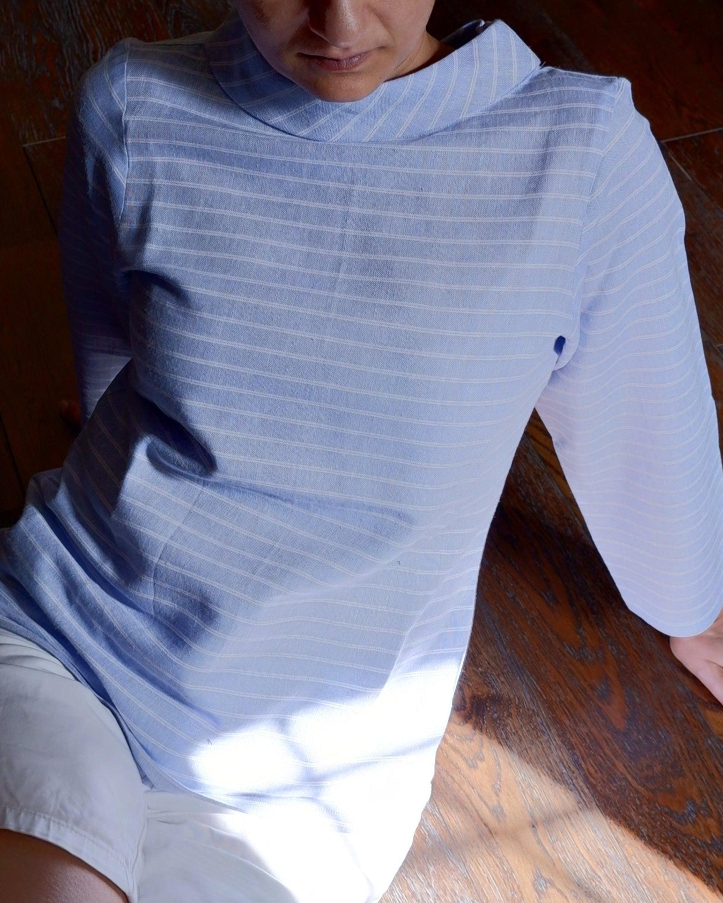 W87-17: Pull Overshirt - Powder Blue stripes