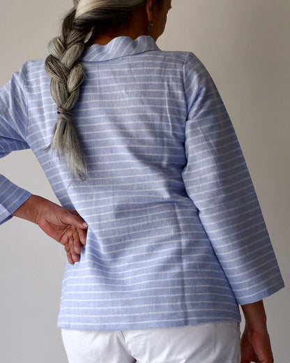 W87-17: Pull Overshirt - Powder Blue stripes