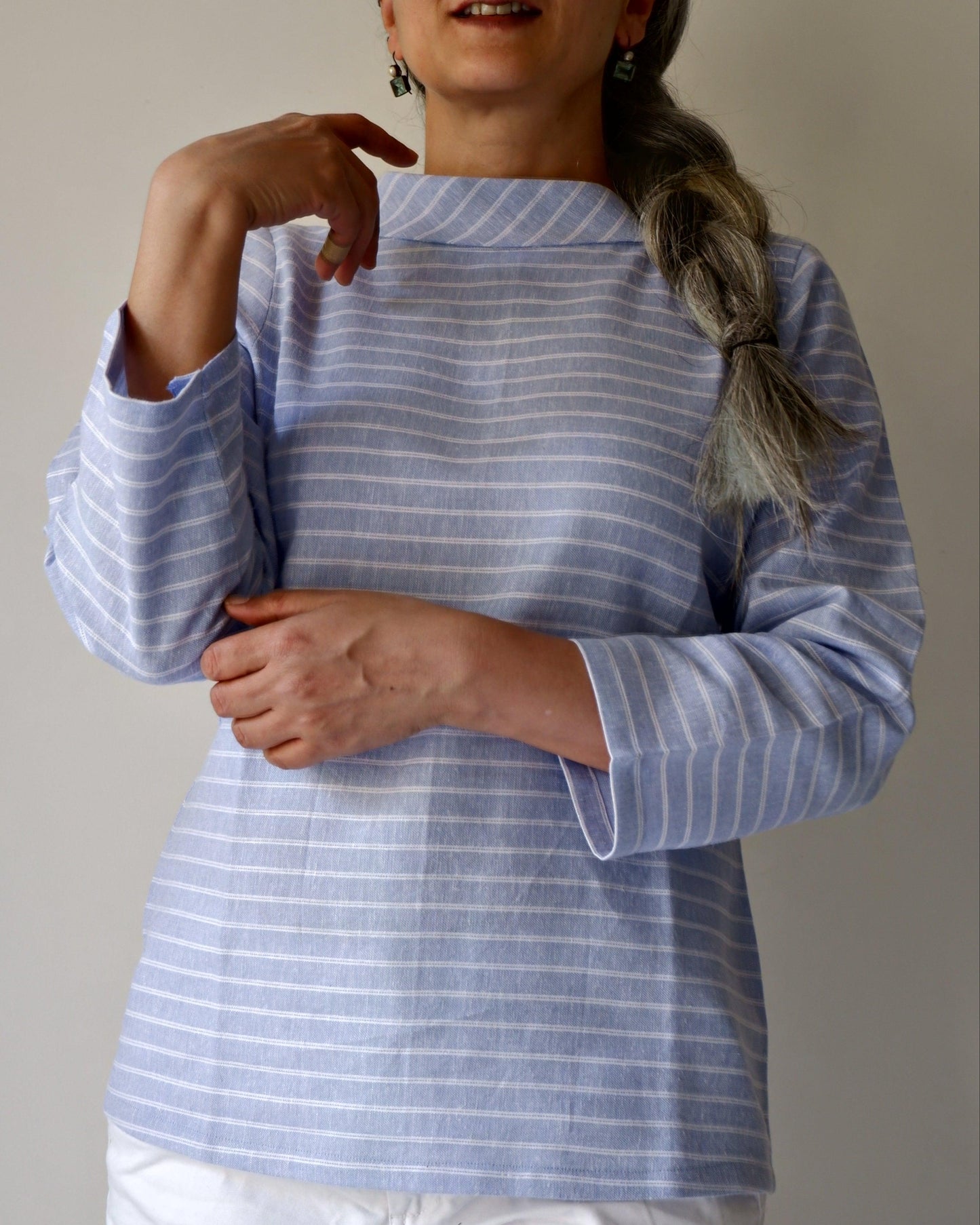 W87-17: Pull Overshirt - Powder Blue stripes